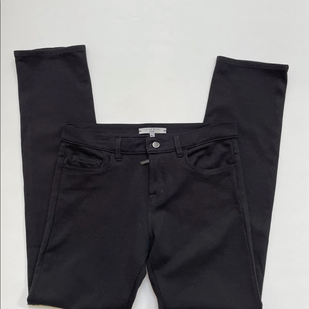 AMEN Womens Size 42 Black Skinny Legs Stretchy Classic Pants Italy